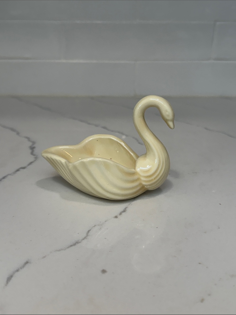 Vintage Ceramic Swan Dish in Cream
